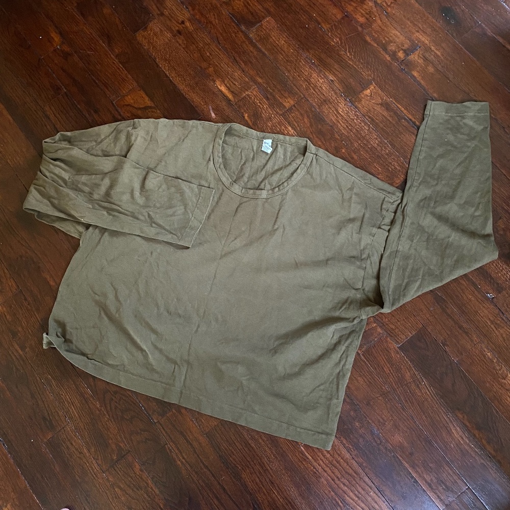 LOS ANGELES APPAREL dark olive (green) long sleeve garment dye crop top - 1839GD